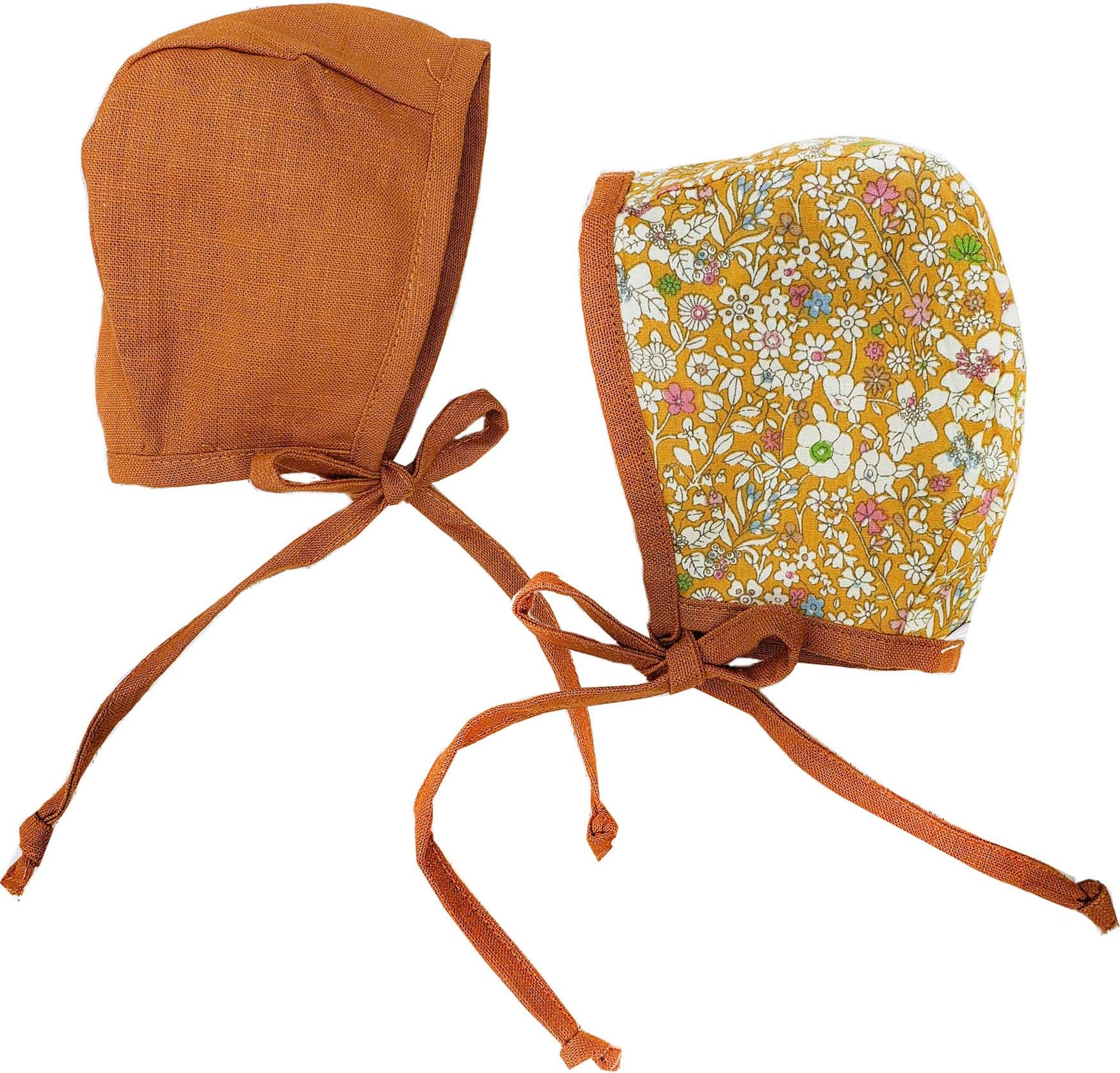 Baby Bonnet Country Hat Reversible Dual Side Linen, Cotton Floral Combinations Evy Collection Bonnets