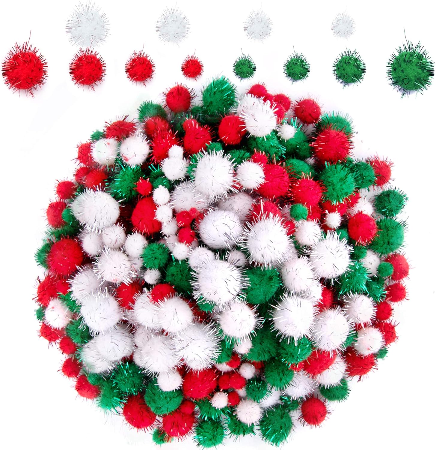 BQTQ 1200 Pieces Christmas Pom Poms Glitter Red White Green Mini Pom