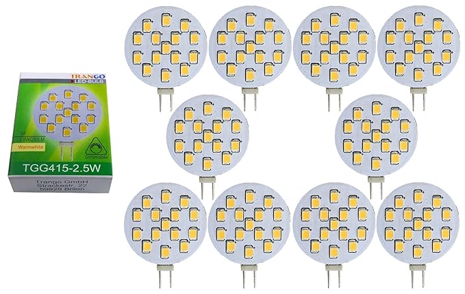 10 x Trango LED Leuchtmittel dimmbar G4 12V AC/DC ca. 2.5 Watt warmweiss TGG415-2.5W