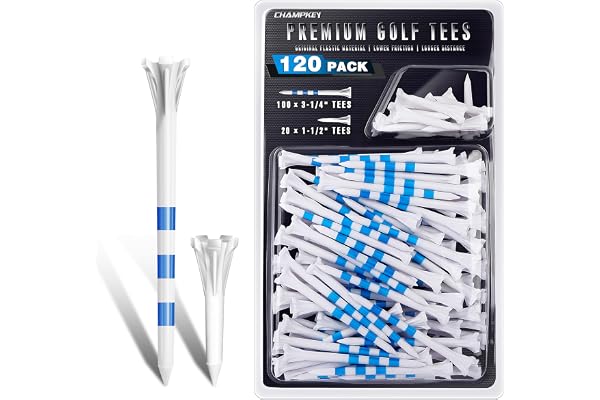 CHAMPKEY Professional 5 Prongs Golf Tees 120 Pack | 100 Driver Tees with 20 Iron Tees Mixed Pack | L