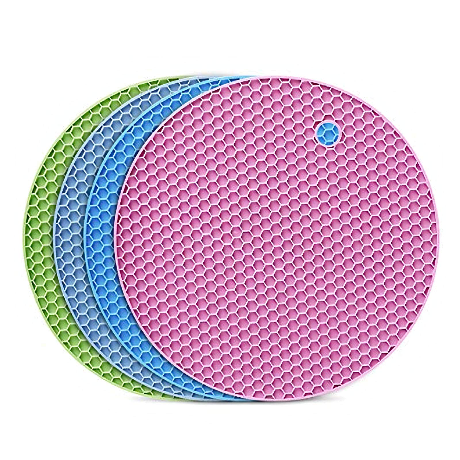 flintronic Silicone Table Mat, 4PCS Silicone Trivet Non-Slip, 18CM Honeycomb Kitchen Table Pad Multi-Purpose Hot Pads, Spoon Rest, Cooking & Dining