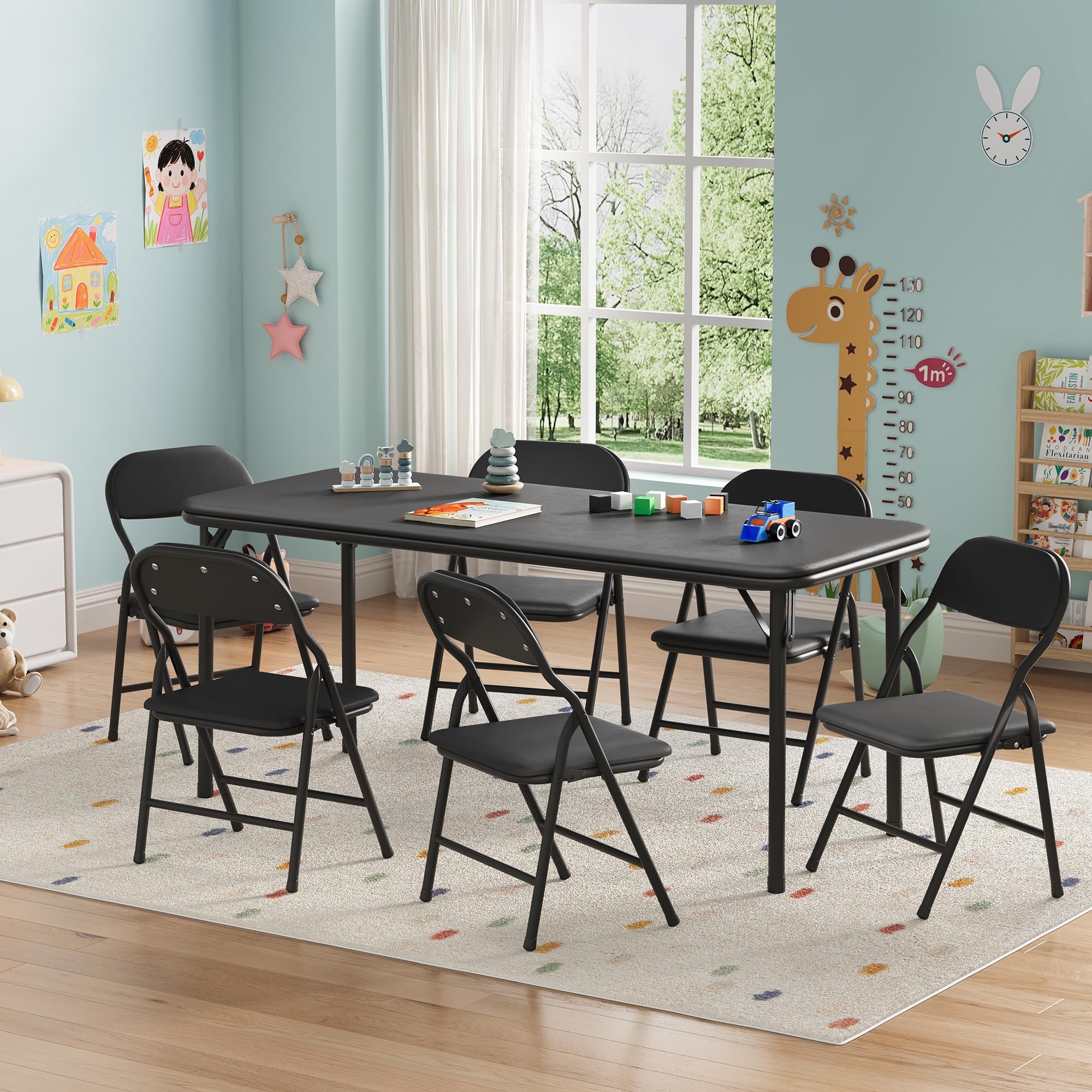 Photo 1 of ***PARTIAL SET/ CHAIRS ONLY BOX 1 OF 2*** GarveeHome 7-Piece Kids Folding Table and Chairs Set, Toddlers Children's Activity Table and Chairs Set for Dining Room, Daycare, Classrooms