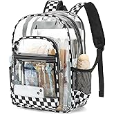 Dezcrab Clear Backpack for School Girls Boys, Heavy Duty Transparent Backpack Kids See-Through Clear Bookbag (Checkered Black)