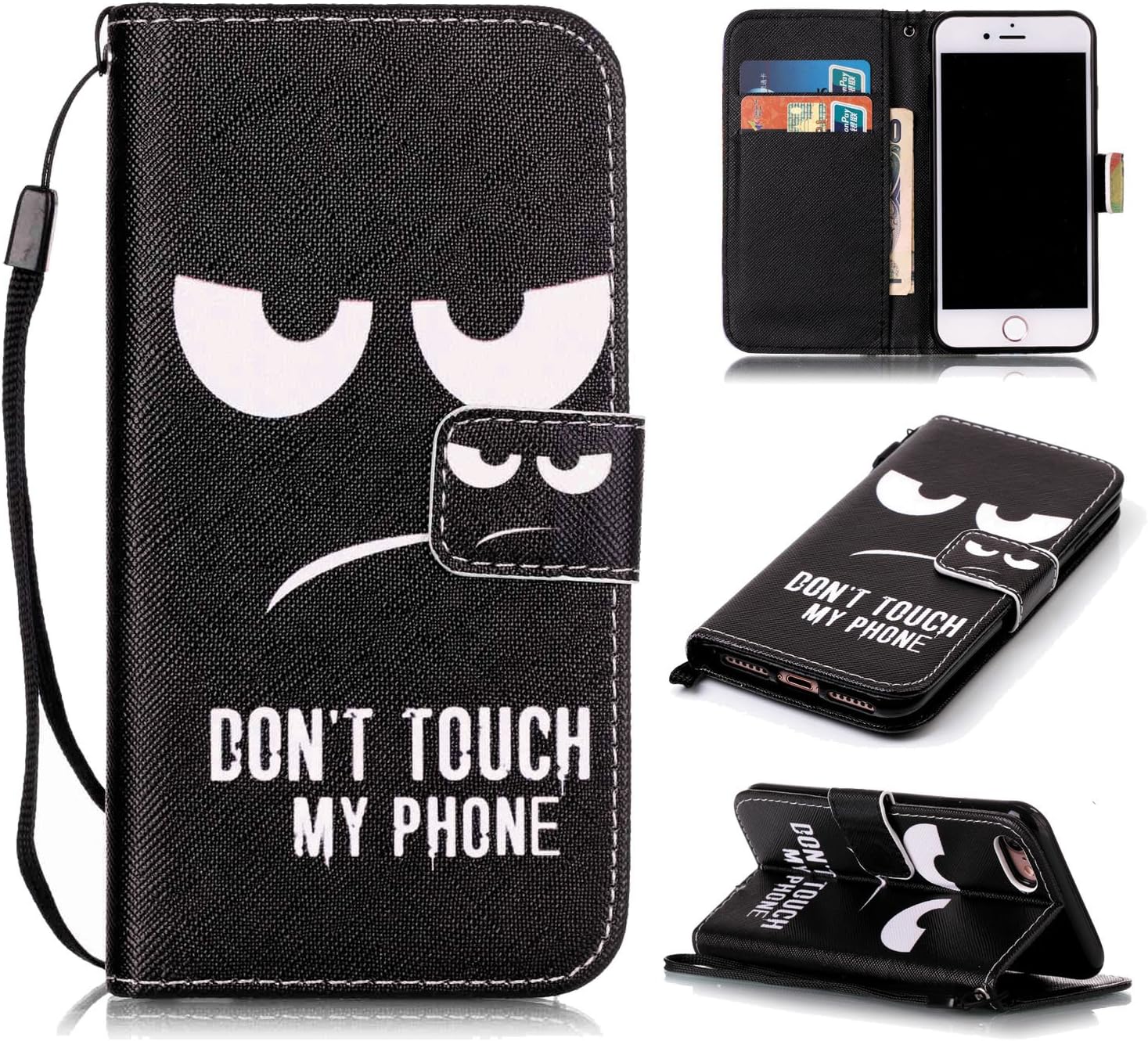 Monstek iPhone 8 Plus,iPhone 7 Plus Case PU Leather Wallet Protective Cover with Card Slots & Hand Strap Magnetic Cover for iPhone 7 Plus/iPhone 8 Plus 5.5 Inch - Don't Touch My Phone