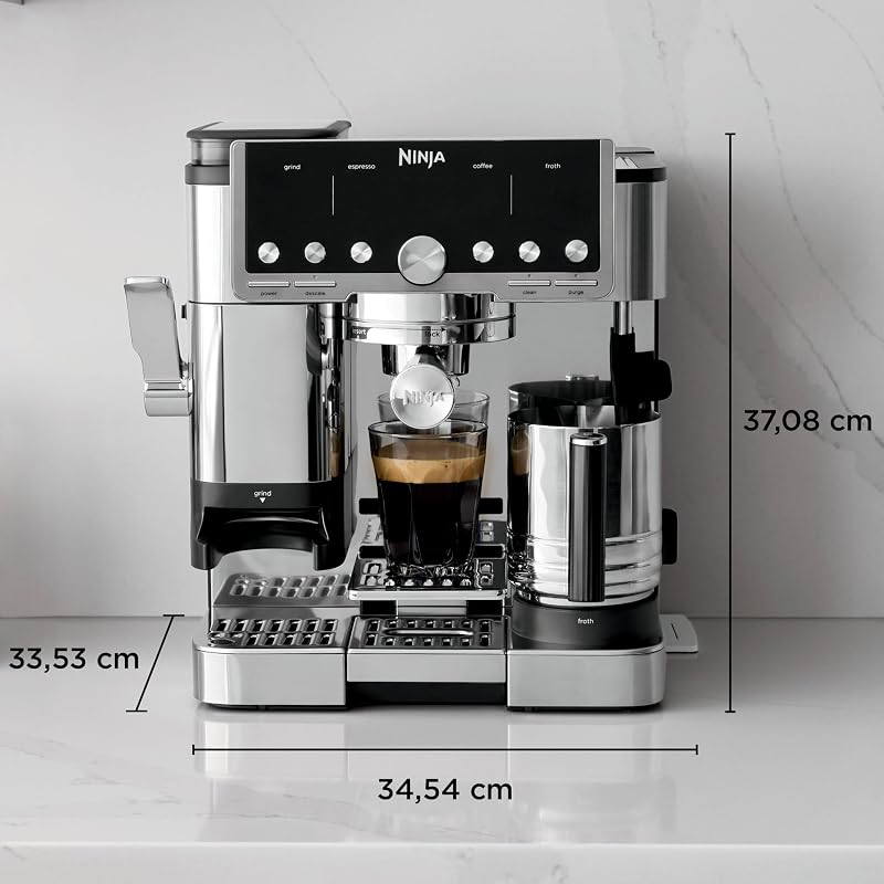 Luxe Pro, Cafetera 3 en 1, con Molinillo y Espumador, Plata