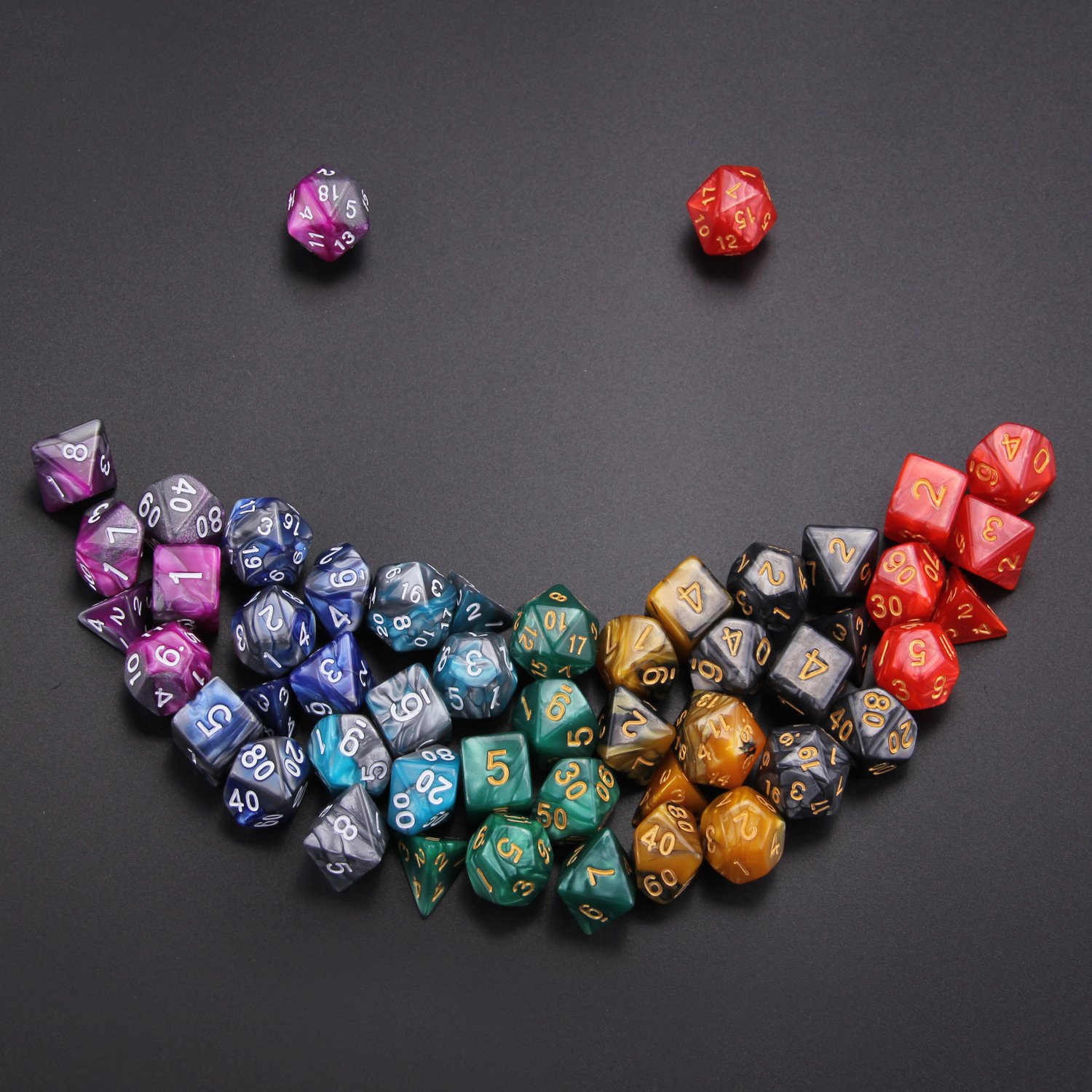 7 Sets (49PCS) Polyhedral Dice Set for Dungeons & Dragons/RPG, Complete D&D/DND Dice Sets (D20, D12, D8, D6, D4 & 2×D10 [0-9 & 00-90]) with 7 Pouches