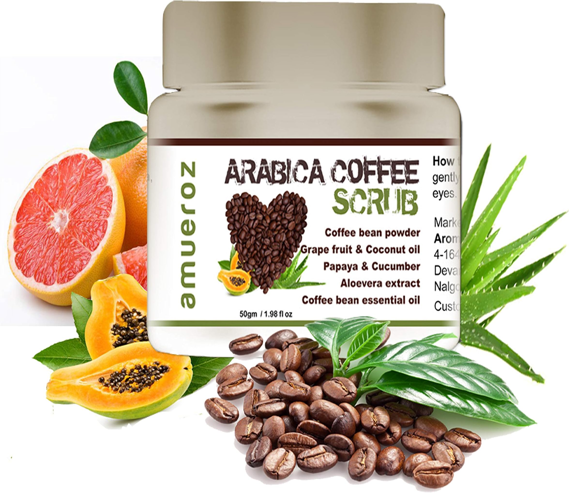 Amueroz Arabica Coffee Scrub for Face & Body | Tan Removal | Oily/Normal Skin | Paraben & SLS Free | Refreshing | Deep Cleansing 50 g