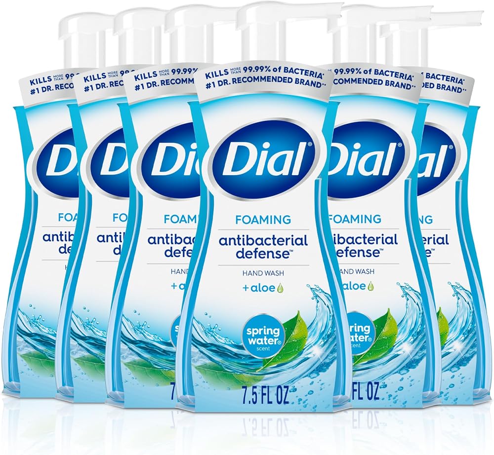 Dial Antibacterial Foaming Hand Soap, Spring Water Scent, 7.5 Fl Oz, 6-Pack | Kills 99.99% of bacteria, gentle on skin, with