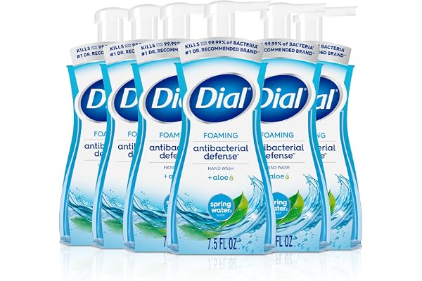 Dial Antibacterial Defense Foaming Hand Soap + Aloe, Spring Water Scent, 7.5 Fl Oz (Pack of 6), Dermatologist-Tested Hand Wash, Gentle on Skin
