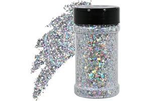 TORC 4 OZ Silver Holographic Glitter 4 Ounce Mix Chunky Glitter Bulk for Resin Craft Cosmetic Art Festival Decoration