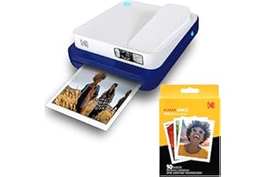Kodak Smile Classic Digital Instant Camera with Bluetooth (Blue) w/ 10 Pack of 3.5x4.25 inch Premium Zink Print Photo Paper.