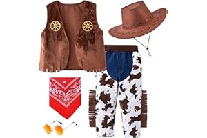 ZZIHAN Kids Cowboy Cowgirl Costume 5PCS Set for Boys Girls Role Play Dress up 3-10 Year