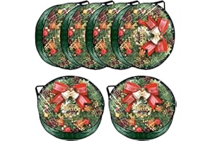 YAYODS 6 Pack Wreath Storage Container Bag, 24x8 Inch Christmas Wreath Storage Container Heavy Duty Christmas Wreath Boxes with Clear Window for Xmas Holiday Seasonal Wreath Garland (Green)