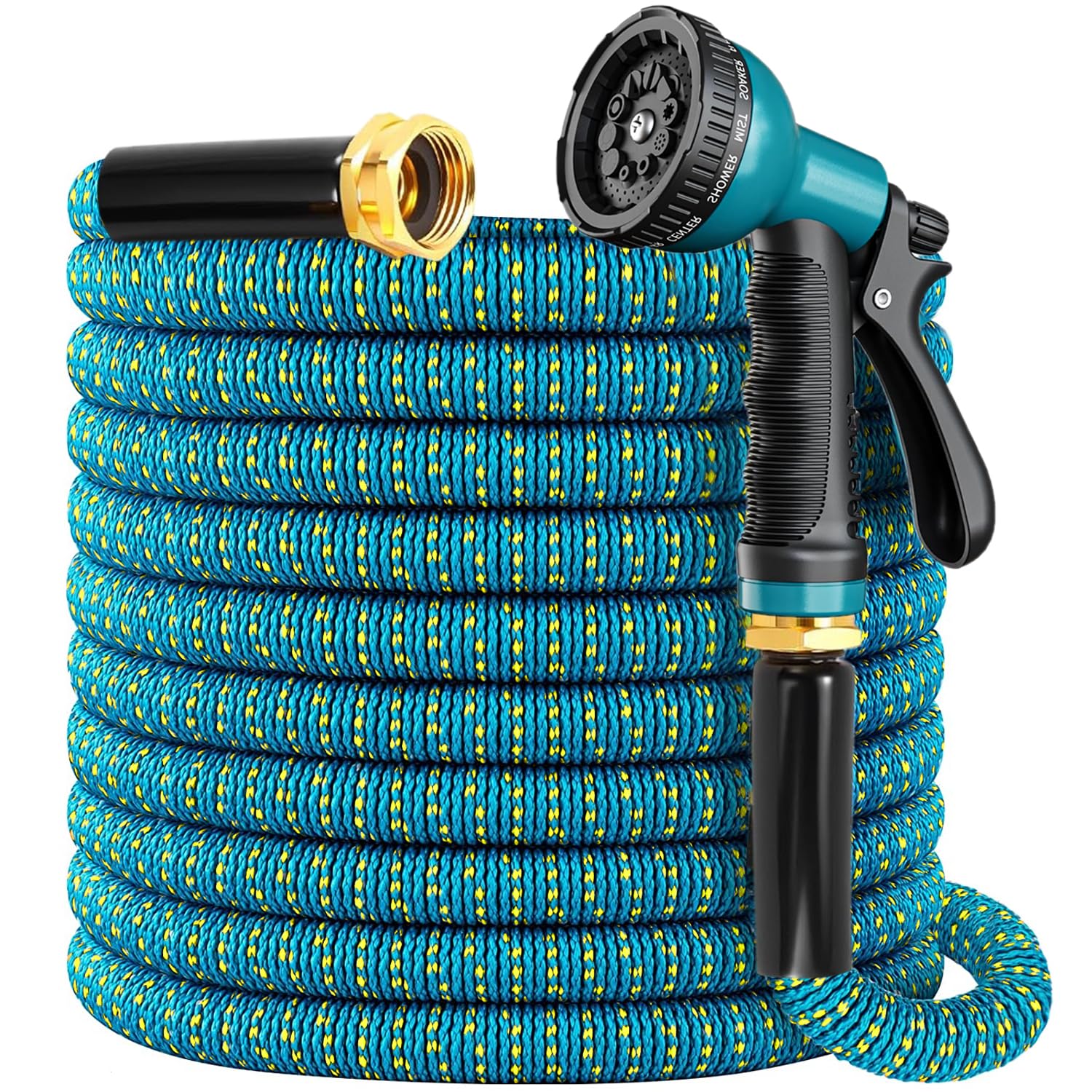 expandable garden hose 100ft, 2025 new flexible water hose with 10 function nozzle, solid metal fitt