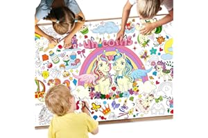 DRUNZE Giant Coloring Poster,35x72Inch,Versatile Unicorn Birthday Activity Drawing Paper Coloring Tablecloth,DIY Rainbow,Unicorn Poster Table Cover Kids Art Crafts Coloring Mat,Home Classroom Party Suppiles