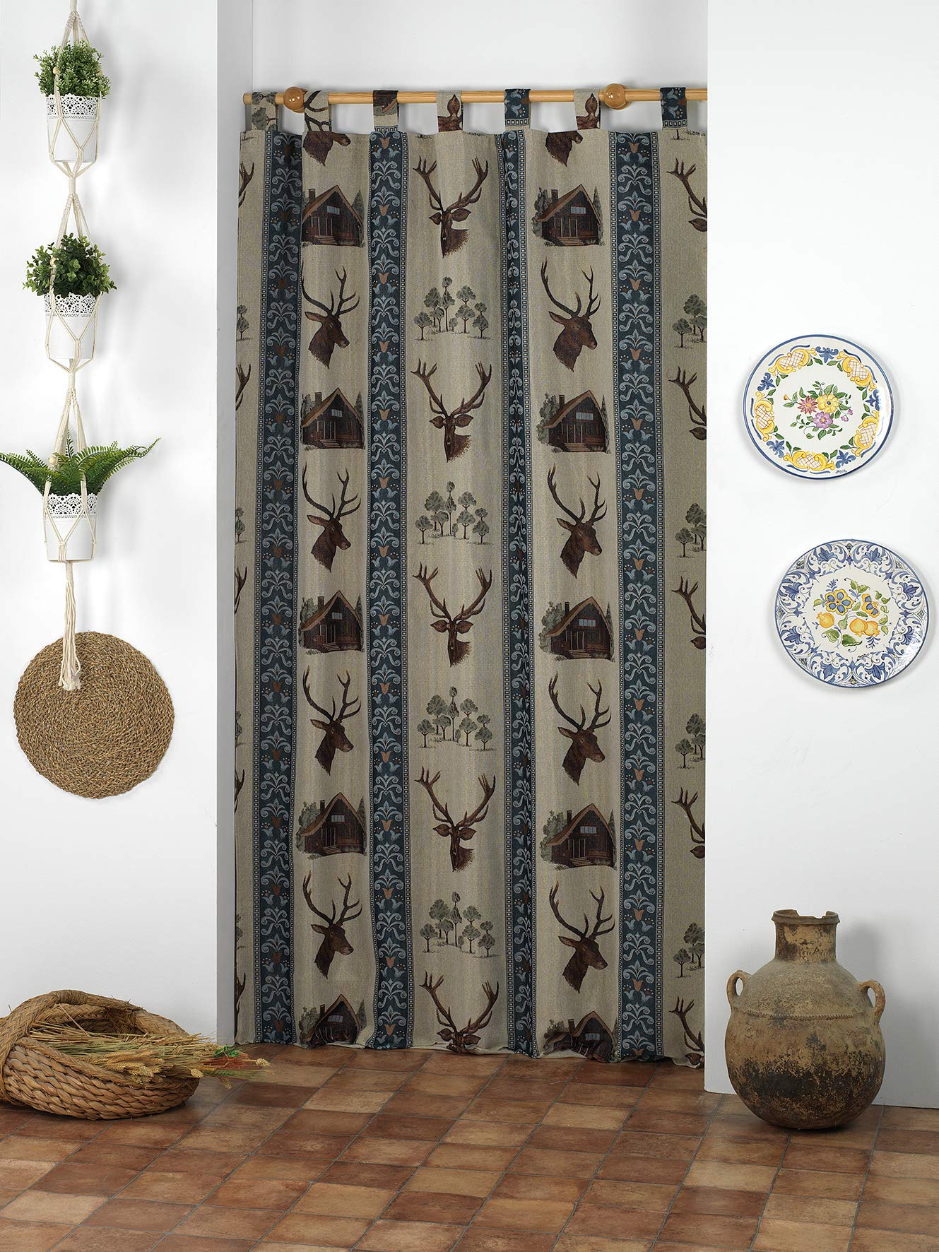 CARDENAL TEXTIL Martina Home Deer Blue Curtain, 140 x 260 cm