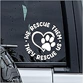 MYMKO We Rescue Them They Rescue Us Decal, Paw Heart Pet Car Window Decals, 6 Inches UV DTF Tranfer Car Stickers, Weatherproof Car Truck Window Bumper Sticker, Car Stickers and Decals for Pet Lovers