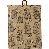 jwyta Vintage Raccoon Flannel Blanket,Funny Animal Eating Banana Throw with Retro Paper Background,Lightweight Fleece Blankets for Wildlife Lover,Couch,Cabin,Bed,Camping Decor Gifts,60x50in