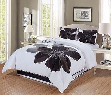 GrandLinen Juego de cobertor de 3 y 4 Piezas Gris, Blanco, Negro