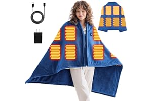 GREENOAK USB Portable Heated Electric Blanket - Cordless Heated Throw Blanket for Outdoor with 3 Heating Levels - Wearable Shawl for Travel,Camping,Bed - Winter Gifts for Women,Deep Blue(Battery Not Included)