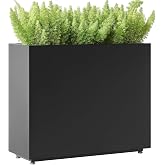Foresland 30" Tall Black Metal Planter with Middle Shelf, 36Wx11Dx30H | 5-Min Setup, Drainage Hole &amp; Adjustable Feet, Large Rectangular Outdoor Planter Box, Span Divider for Garden, Patio, Yard