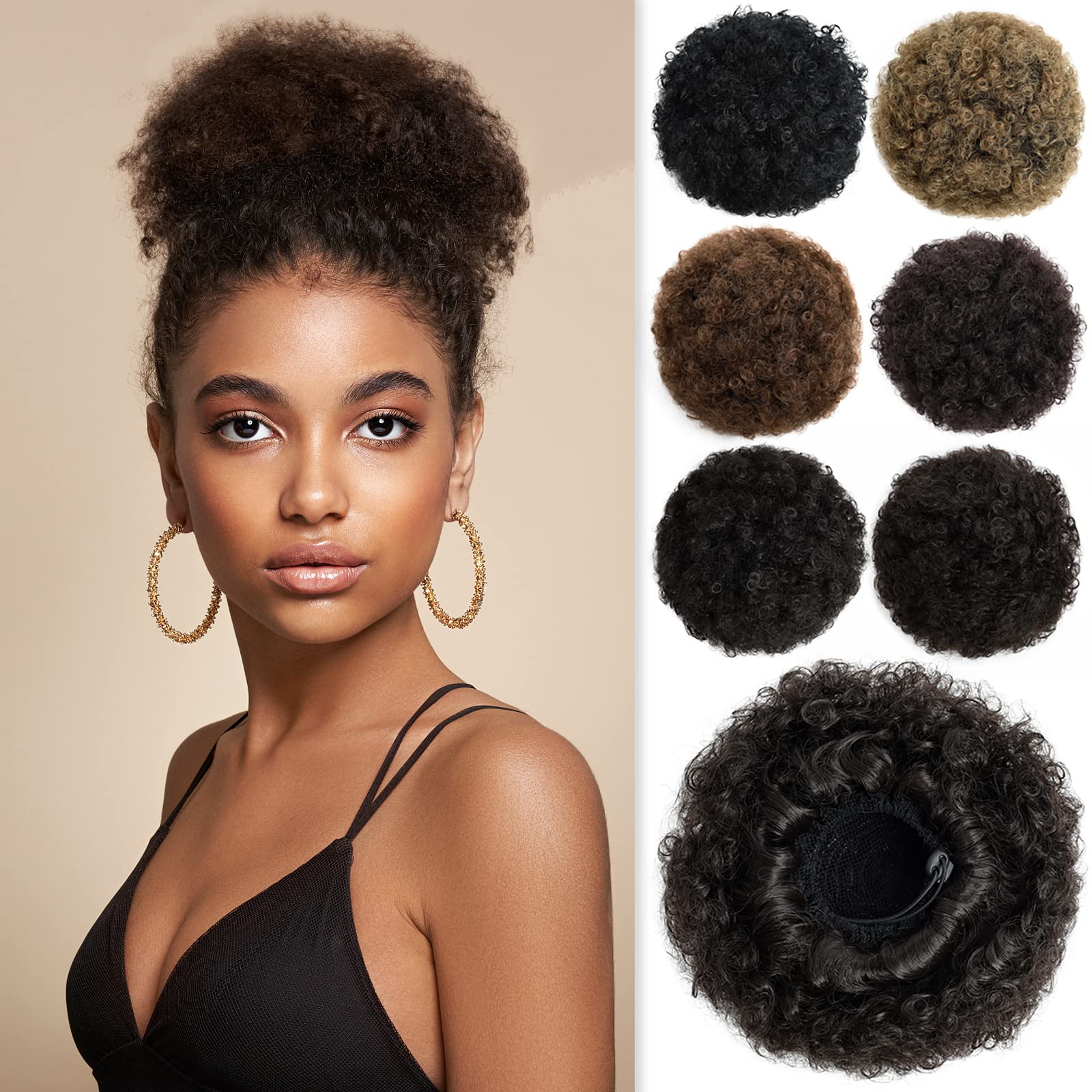 YAMEL Afro Puff Drawstring Ponytail Medium Bun Extensions Dark Brown New Synthetic Updo Hair Pieces for Black Women — image 1