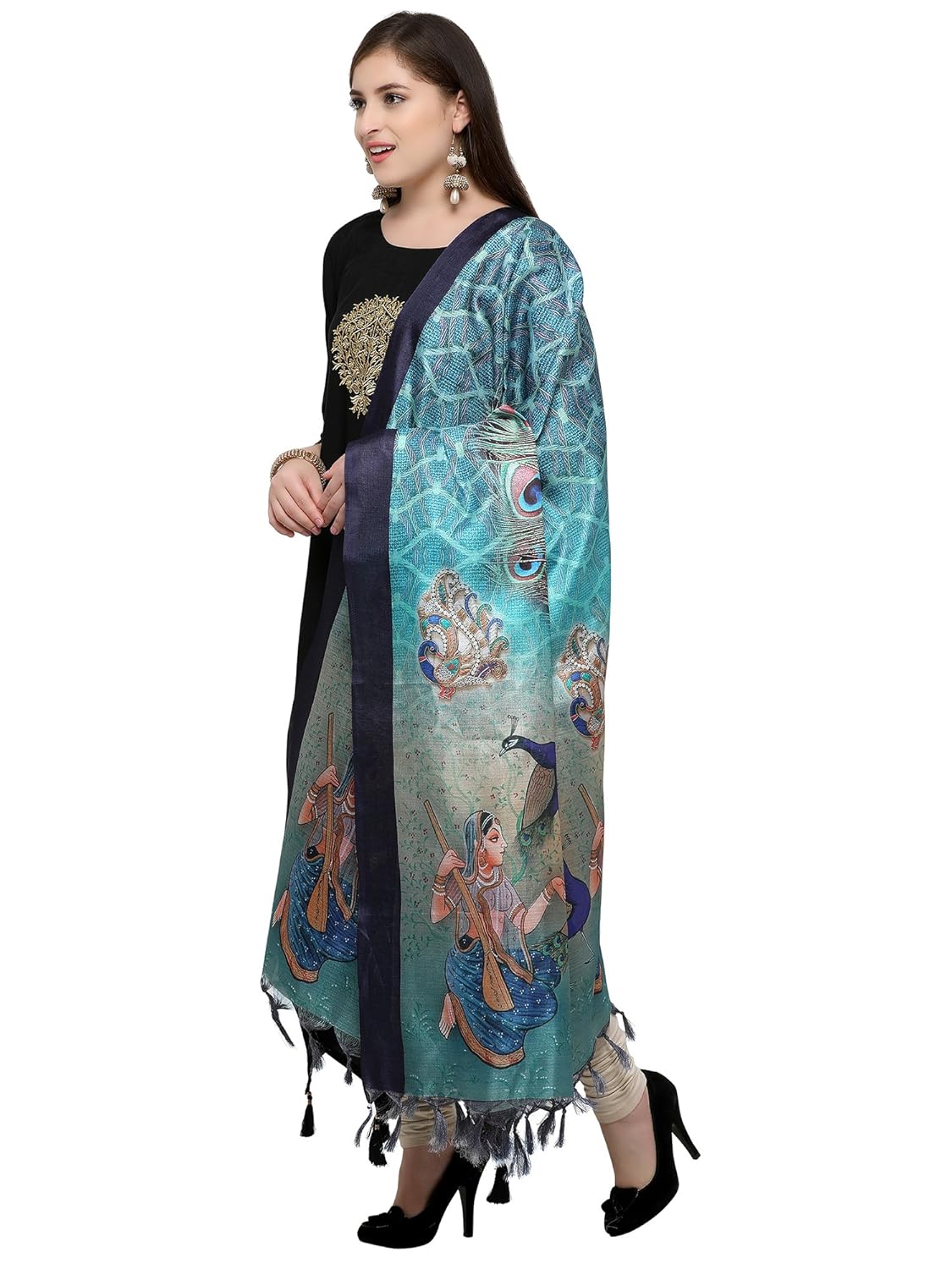 applecreation women's khadi silk dupatta (teal green, free size)