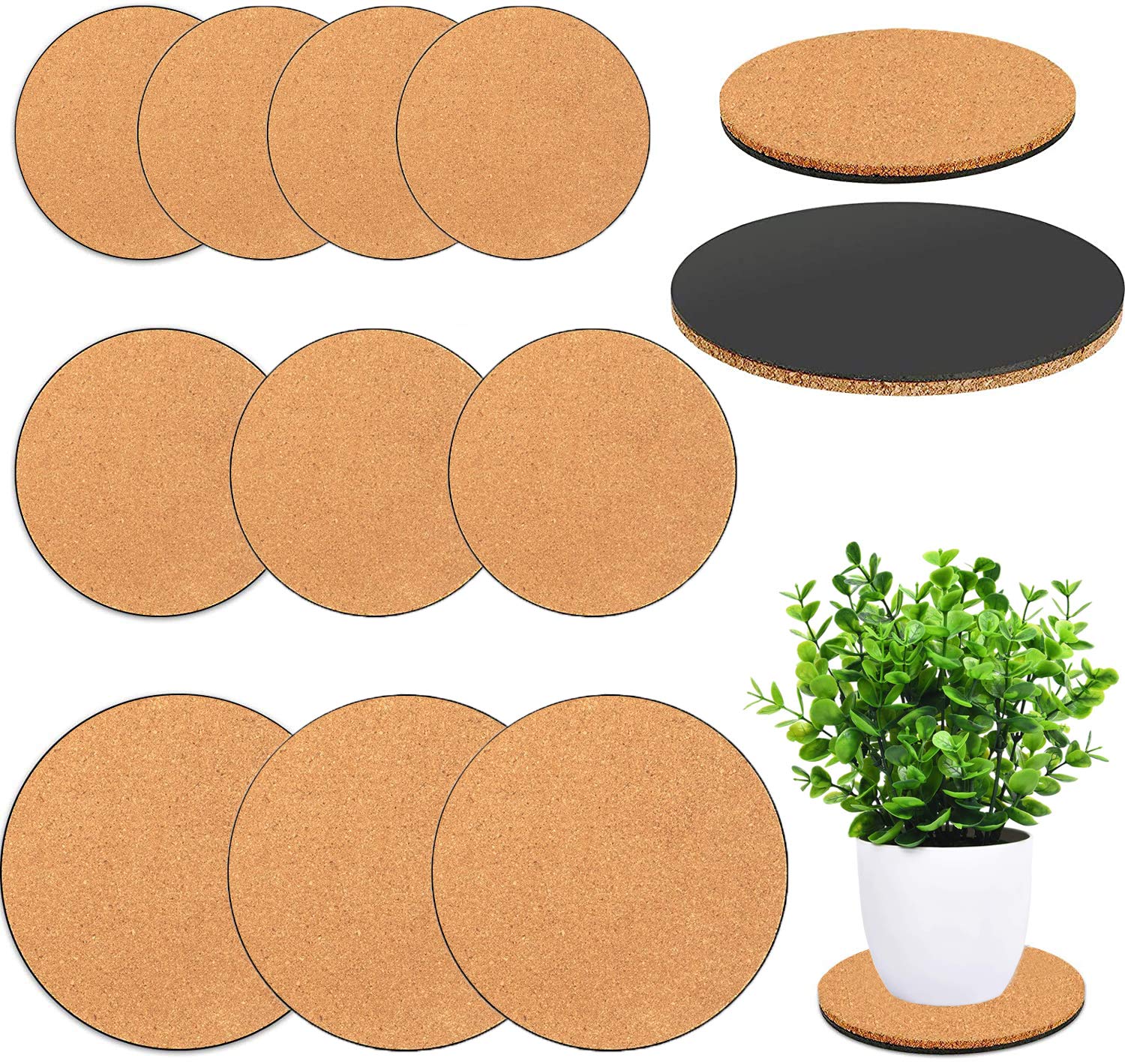 Photo 1 of Venyat 10 Pieces 3 Sizes Cork Plant Coasters, 4/6/8 Inch Cork Plant Mats, Cork Coaster for Planters, Plant Coasters for House Plants Indoors (Nude & Black)