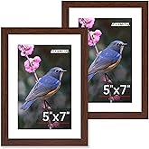 FIXSMITH 5x7 Picture Frame Set of 2, Photo Frame with HD Plexiglass, Display Pictures 4x6 with Mat or 5x7 Without Mat, Brown Picture Frames Collage for Tabletop or Wall Display