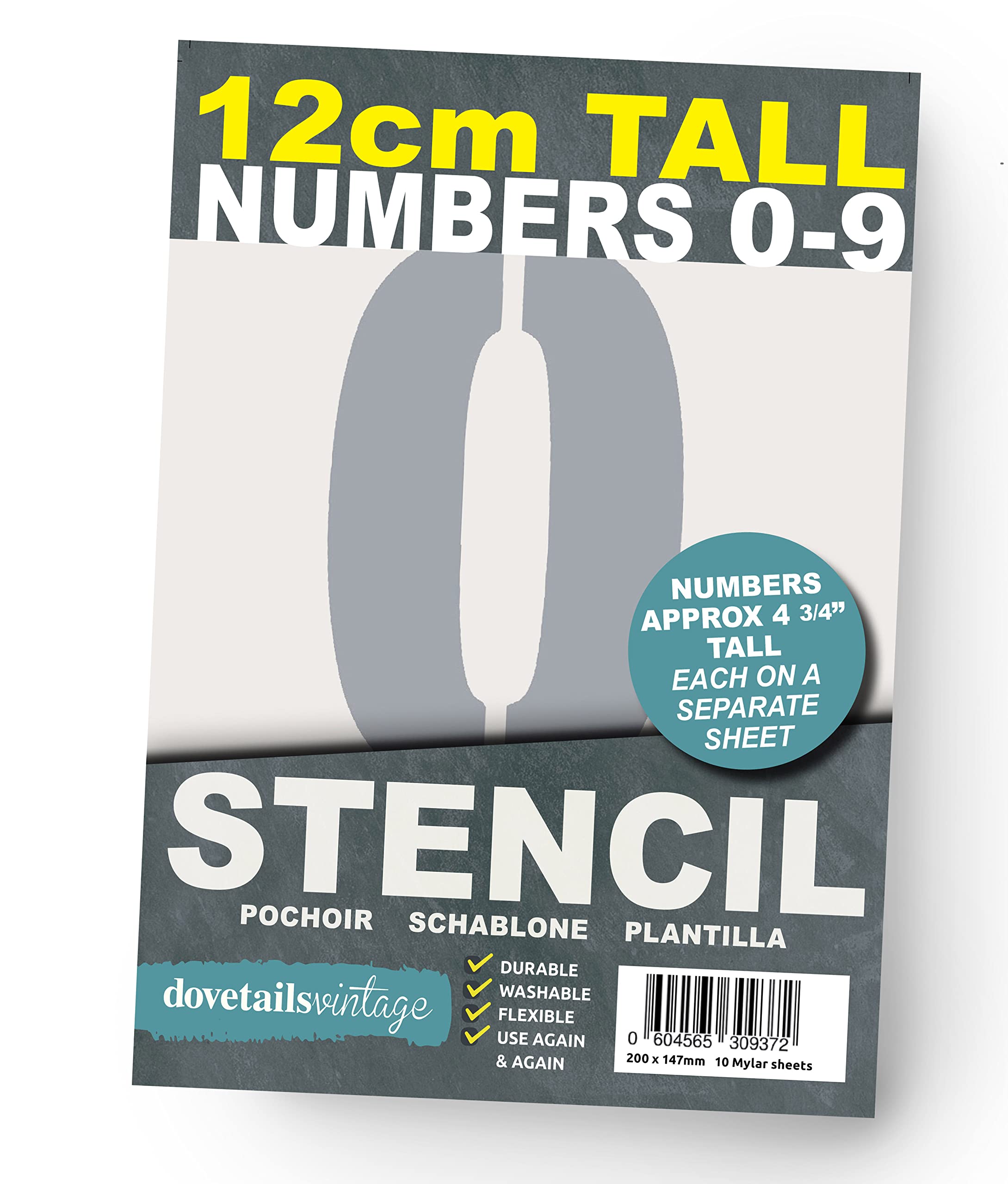 Dovetails Vintage Large Number Stencils 12 cm Tall Modern Style 0 1 2 3 4 5 6 7 8 9 on A5 Sheets