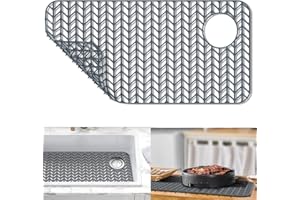 AWOKE Sink Protectors for Kitchen Sink,Kitchen Sink Protector Mat - 28.6" x 14.5" Heat-Resistant Silicone Folding Non-Slip Mat for Stainless Steel Sink with Right Drain (Grey)