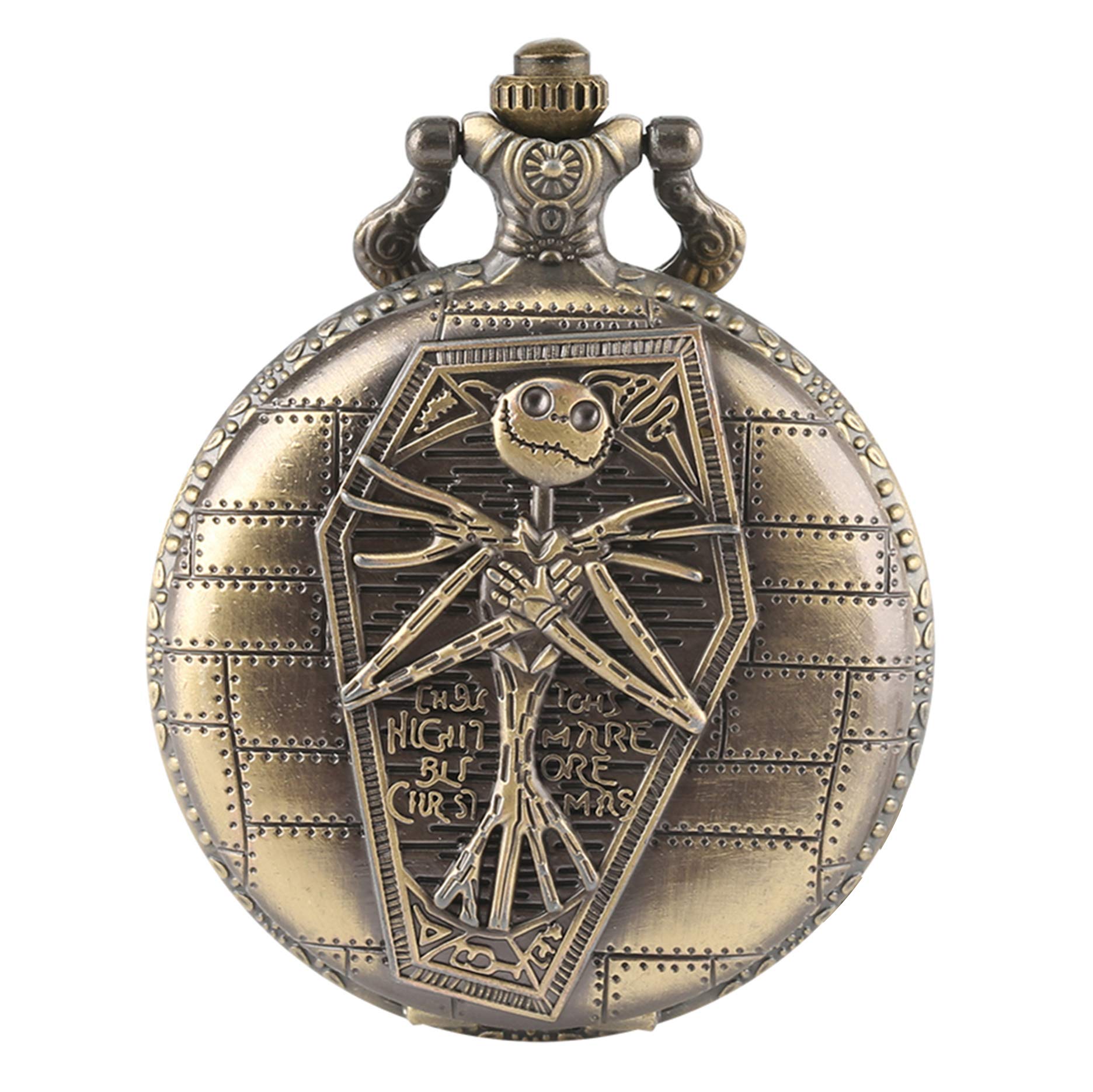 CokinkiDs Pocket Watch Tim Burton The Nightmare Before Christmas Quartz Retro Frog Big Eyes Jack Skellington Necklace Pendant Skull Watch Xmas Gift