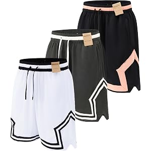 Dr.Kinetic 3 Pack Mens Basketball Shorts with Zipper Pockets for Gym Casual | Regular Fit,Quick Dry,Moisture Wicking,Elastic