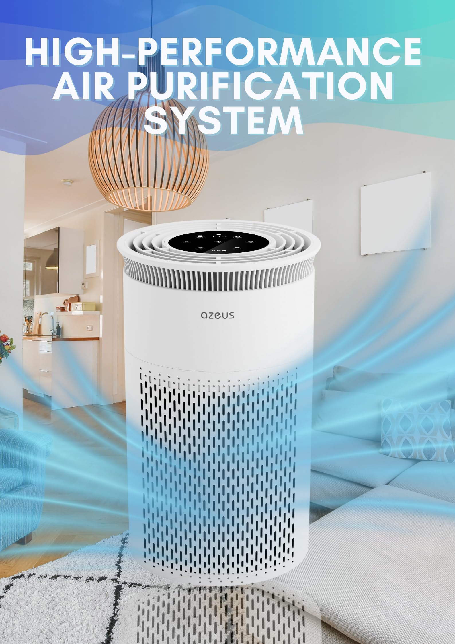 Air Purifier for Large Rooms, Home, Pets, Bedrooms, Up To 1076 ft² H13 True HEPA Filter, 25db Filtration System Cleaner Odor Eliminators, Ozone Free, Remove 99.97% Dust Smoke VOCs