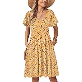 Zeagoo Womens Summer Dress Casual Swing Floral Ruffle Short Sleeve Sundresses Beach Mini A-line Shift Dress 2026 with Pockets