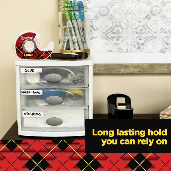SCOTCH SUPER HOLD, TRANSPARENT, CLEAR GLOSSY FINISH, 4 TAPE ROLLS WITH DISPENSER, TAPE ROLLS FOR HOME OFFICE AND SCHOOL, 3/4 IN. X 650 IN.