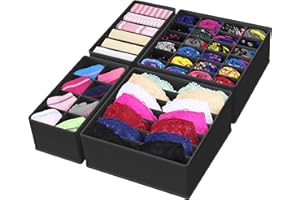 Simple Houseware Closet Underwear and Clothes Organizer Drawer Divider Set of 4, Black