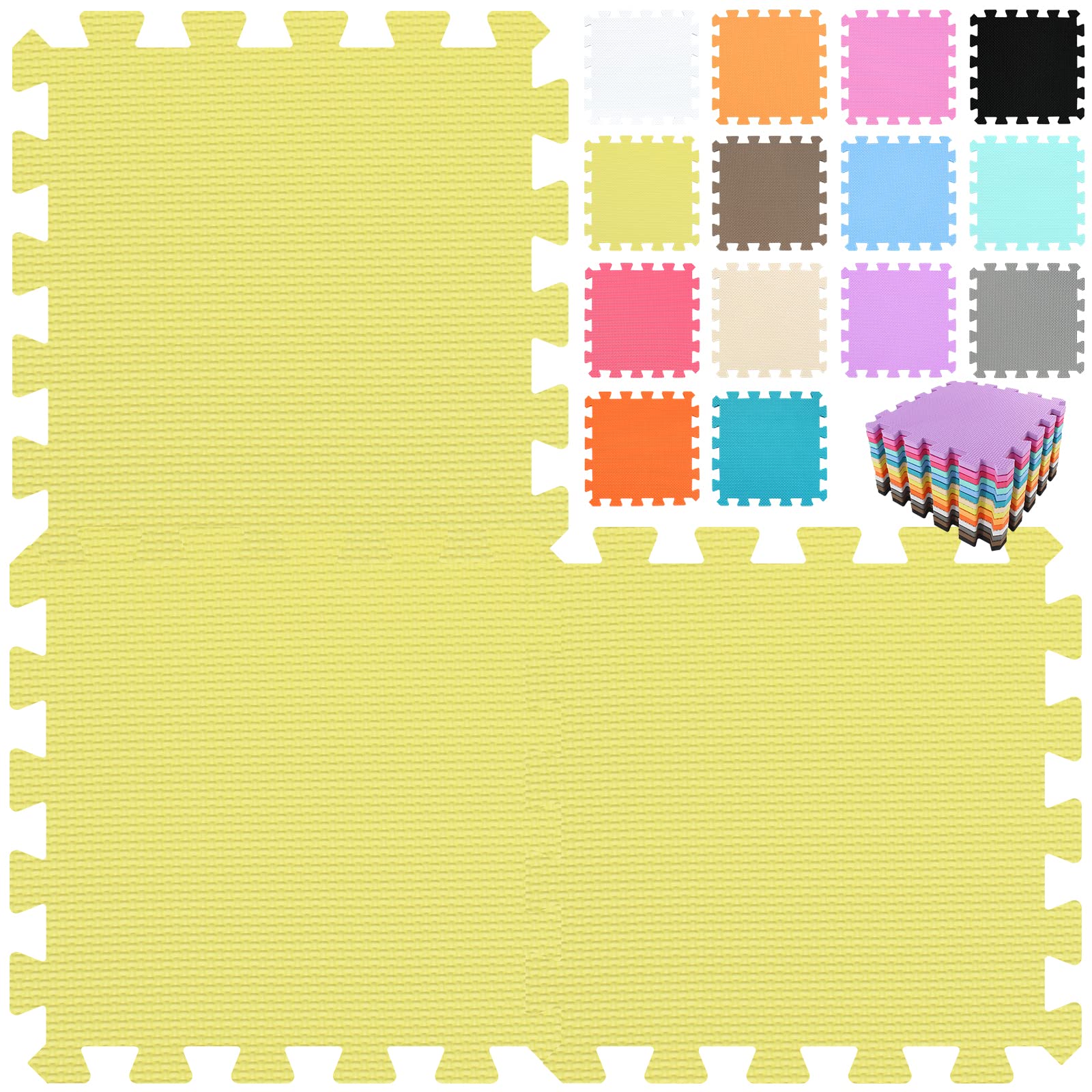 Photo 1 of qqpp EVA Rubber 18 Tiles Interlocking Puzzle Foam Floor Mats - Baby Play Mat for Playing | Exercise Mat for Home Workout. Yellow. QC-Eb18N