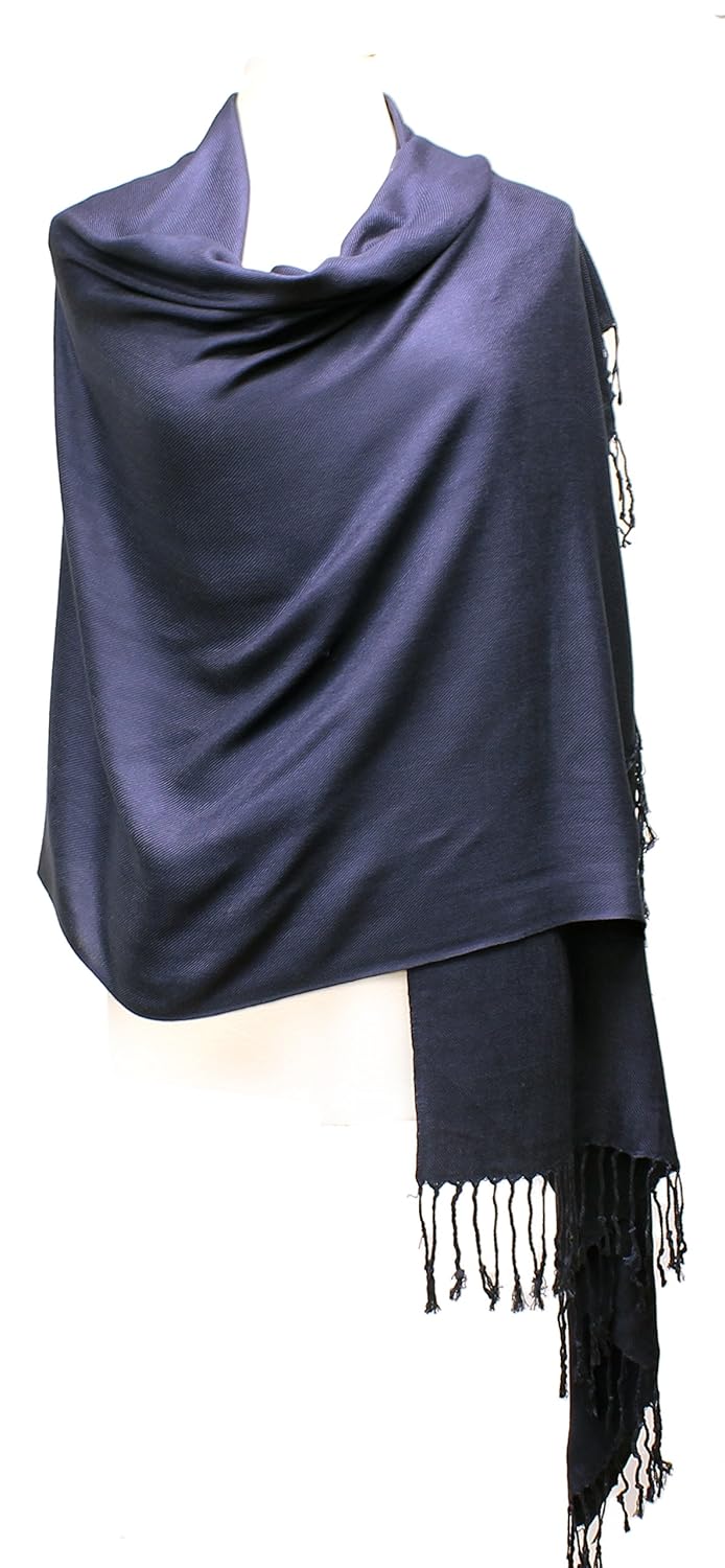 AN Womens Navy Blue Pashmina Shawl Wrap Scarf with Tassels Amazon.in
