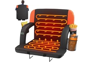 HOPERAN Dual-Sided Heated Stadium Seats for Bleachers with Back Support, 3 Levels Heating Bleacher Seats with Backs and Cushion Wide, 5 Pockets Portable Stadium Chair for Outdoor Sports (Orange)