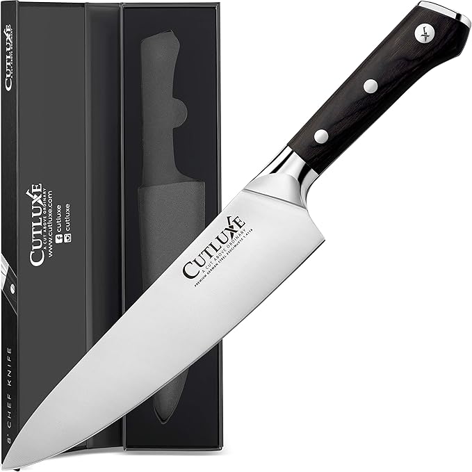 Amazon Com Cutluxe Chef Knife 8 Inch Kitchen Knife Forged Of High Carbon German Steel Ergonomic Handle Full Tang Razor Sharp Blade For Chopping Cutting And Slicing Kitchen Dining