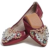 WAMBHC Women's Ballet Flat Shoes - Cute Rhinestones Bow Wedding Flats Slip on Flats for Women Comfort