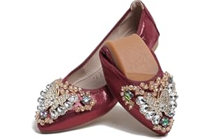 WAMBHC Women's Ballet Flat Shoes - Cute Rhinestones Bow Wedding Flats Slip on Flats for Women Comfort