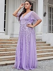 Ever-Pretty Womens Plus Size V-Neck Sequin