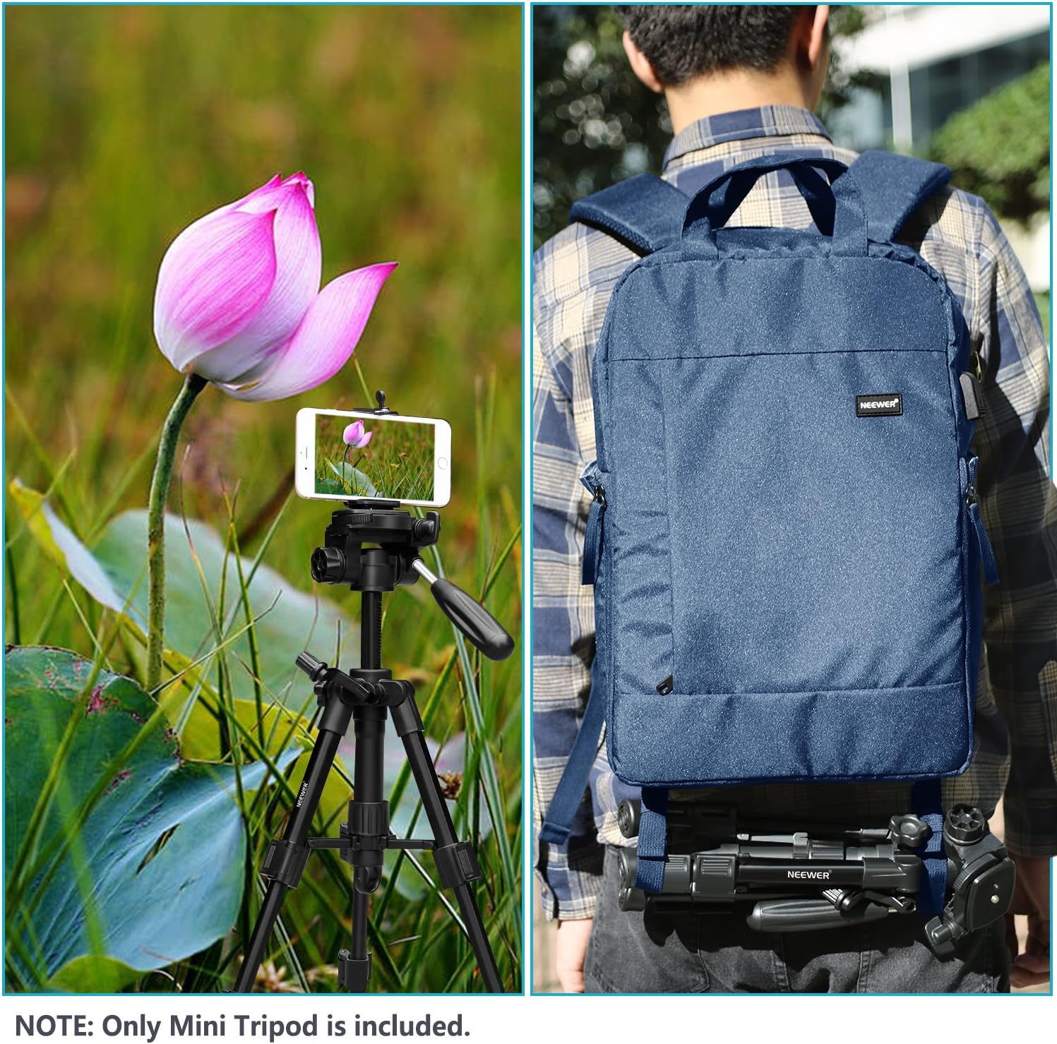 Neewer Mini Travel Tabletop Camera Tripod 24 inches/62 centimeters, Portable Aluminum with 3-Way Swivel Pan Head for DSLR Camera, Smartphones, DV Video up to 6.6 pounds/3 Kilograms (T210) : Camera & Photo