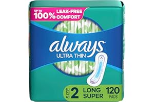 Always Ultra Thin Size 2 Long Pads Without Wings, Super Absorbency, Unscented, 40 count (Pack of 3),Packaging May Vary