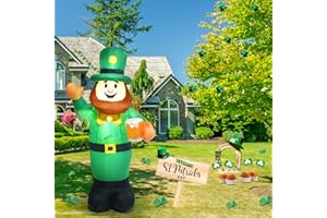 SHDEJTG 4 Ft Inflatable St Patricks Day Leprechaun Lighted Blow Up Shamrock Outdoor Yard Decoration with LED Light for Yard Garden Lawn Holiday