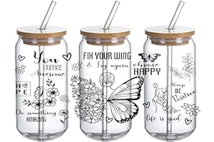 DTHOME3 UV DTF Glass Cup Wrap Transfer Decal- Gift You Daughter, Gift You Self Fix Your Wings and Try Again Butterfly Flowers Motivational UVDTF can Waterproof Decal for 16oz Glass Cups -3PCS