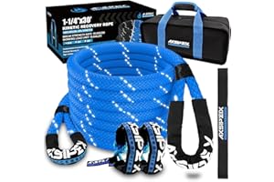 AXSIPEIX Kinetic Recovery Rope Kit (Reflective), 1.25in x 30ft 56,000Lbs, 35% High Elasticity, w/ 2 Soft Shackles, 18,666Lbs Work Load Limit for 4x4 Offroad Vehicle