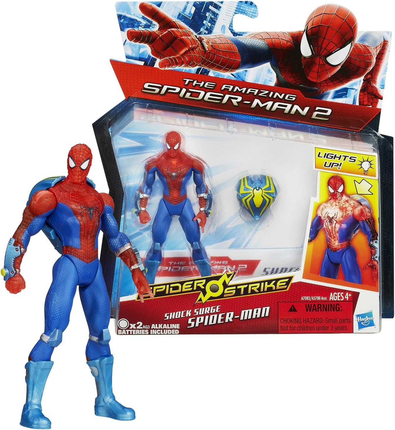 Spider Strike Marvel Year 2014 The Amazing Spider-Man 2 Series 4-1/2 Inch Tall Figure - SHOCK SURGE SPIDER-MAN with Light-Up Backpack